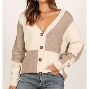 Hem & Thread Cardigan Sweater Neutral Button Front Cozy Knit Size Large